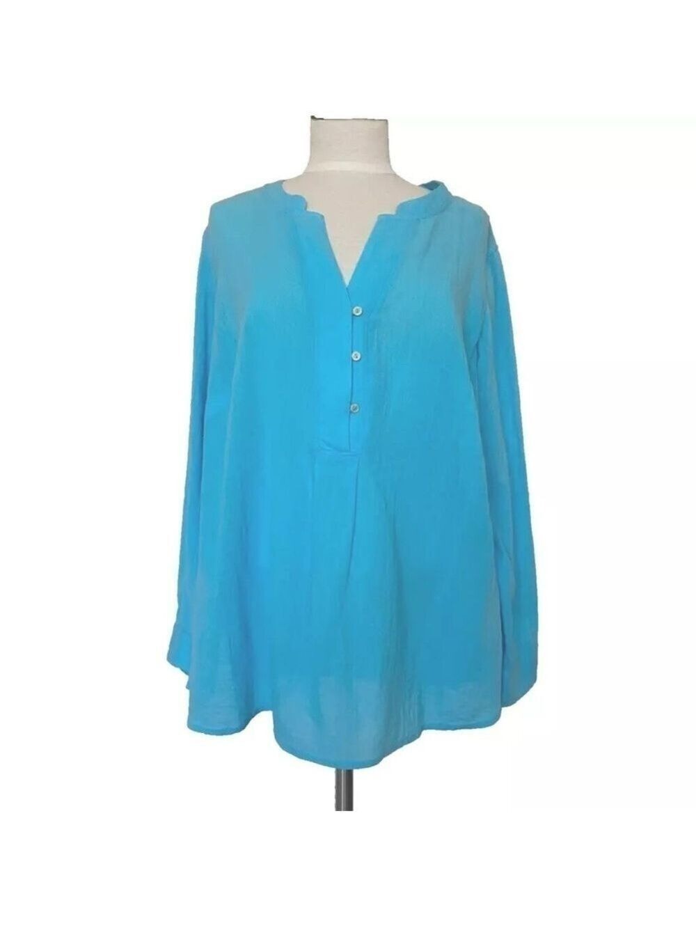 Talbots Long Sleeve Shirt Blouse Womens Plus X Blue Button Front 100% Cotton NWT